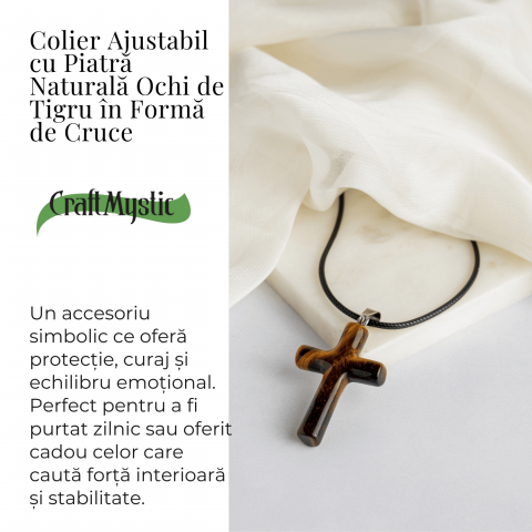 Colier cu Ochi de Tigru Natural in Forma de Cruce – Protectie si Echilibru Energetic [2]