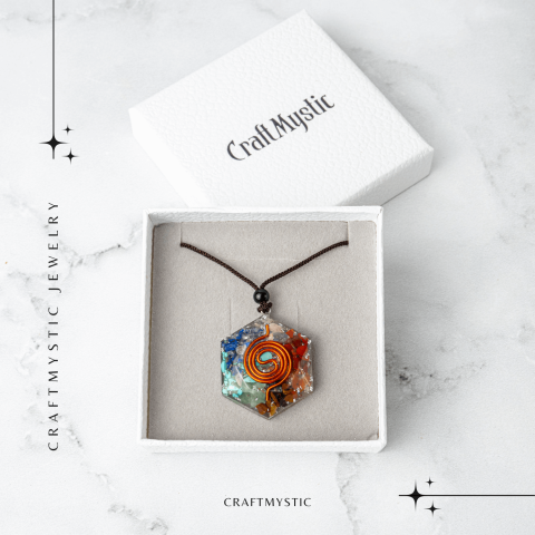 Colier cu Pandantiv Hexagrama din Rasina si Piatra 7 Chakre – Protectie si Armonie [6]