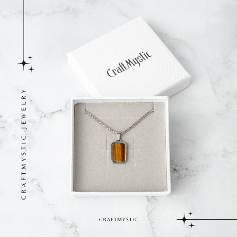 Colier cu Ochi de Tigru Natural si Pandantiv Dreptunghiular – Putere si Protectie [6]