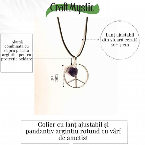 Colier cu Ametist în forma de Semnul Pacii – Liniate si Claritate [3]