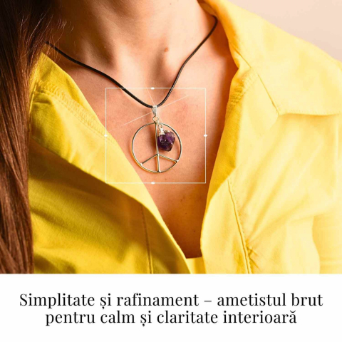 Colier cu Ametist în forma de Semnul Pacii – Liniate si Claritate [1]