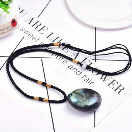 Colier cu Pandantiv Ovoidal din Labradorit Natural 3-4 cm pentru Meditatie, Protectie [3]