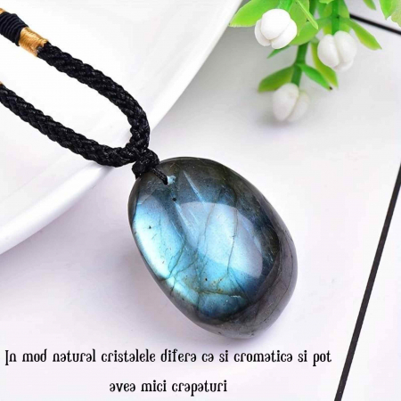 Colier cu Pandantiv Ovoidal din Labradorit Natural 3-4 cm pentru Meditatie, Protectie [2]