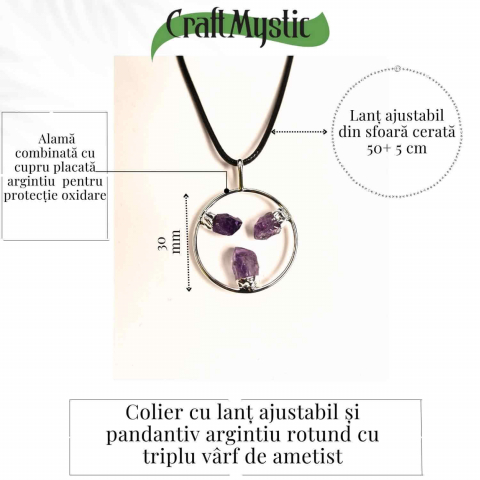 Colier cu pandantiv rotund si 3 pietre Ametist – Claritate si Eleganta Naturala [3]