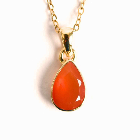 Creativitate si Inspiratie - Colier Argint 925 Placat cu Aur 18K cu Carneol Lacrima – Curaj si Energie Interioara