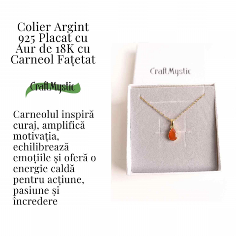 Colier Argint 925 Placat cu Aur 18K cu Carneol Lacrima – Curaj si Energie Interioara [2]