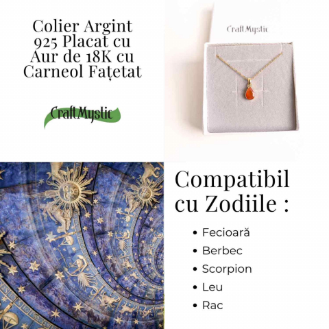 Colier Argint 925 Placat cu Aur 18K cu Carneol Lacrima – Curaj si Energie Interioara [3]