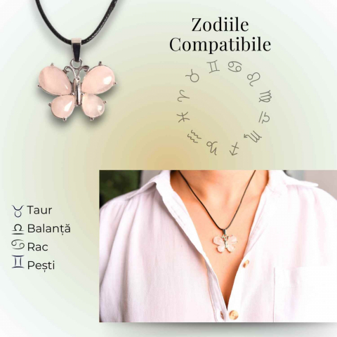 Colier ajustabil fluture cu ametist, ochi de tigru sau cuart roz – Protecție și Eleganță [3]