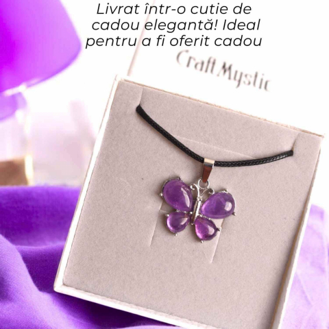 Colier ajustabil fluture cu ametist, ochi de tigru sau cuart roz – Protecție și Eleganță [5]