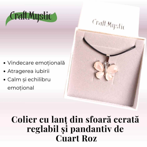 Colier ajustabil fluture cu ametist, ochi de tigru sau cuart roz – Protecție și Eleganță [4]