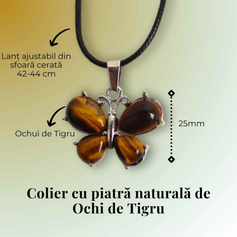 Colier ajustabil fluture cu ametist, ochi de tigru sau cuart roz – Protecție și Eleganță [4]