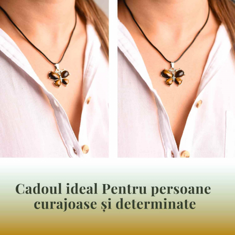 Colier ajustabil fluture cu ametist, ochi de tigru sau cuart roz – Protecție și Eleganță [7]