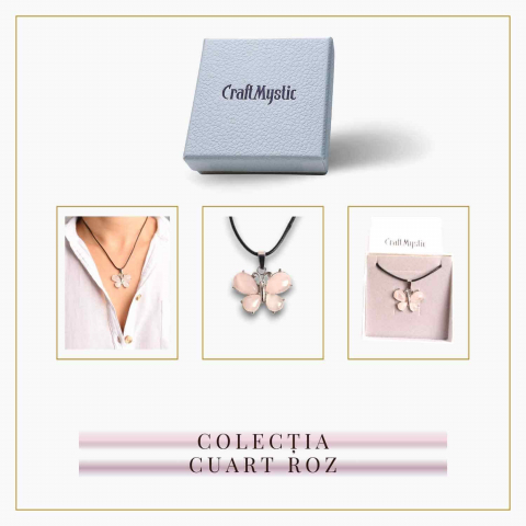 Colier ajustabil fluture cu ametist, ochi de tigru sau cuart roz – Protecție și Eleganță [7]