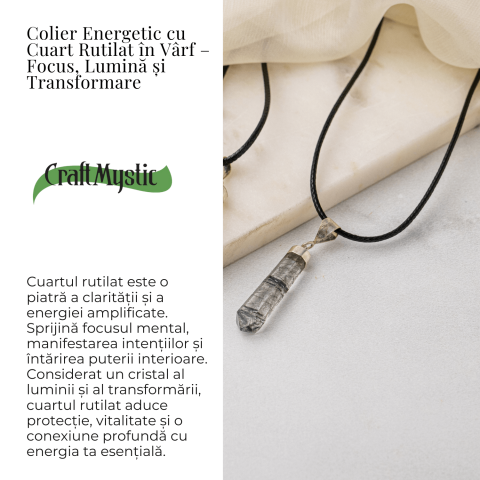 Colier cu Cuart Rutilat in Forma de Varf Lung – Claritate, Protectie si Energie Amplificata [2]
