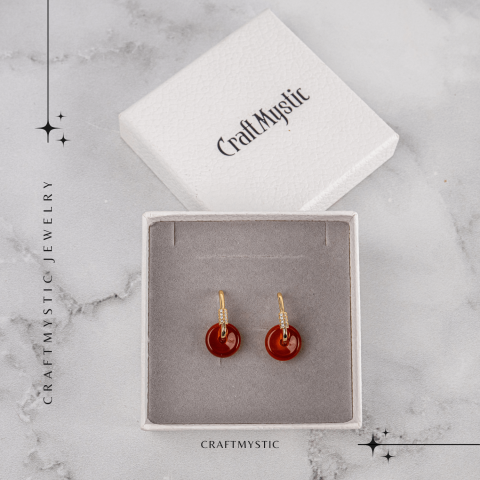 Cercei Cupru Placat Auriu cu Agat Rosu forma Pi – Energie, Curaj si Eleganta Vibranta [6]