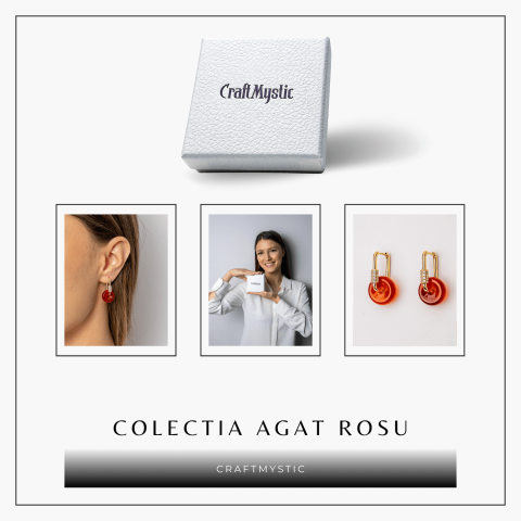 Cercei Cupru Placat Auriu cu Agat Rosu forma Pi – Energie, Curaj si Eleganta Vibranta [7]