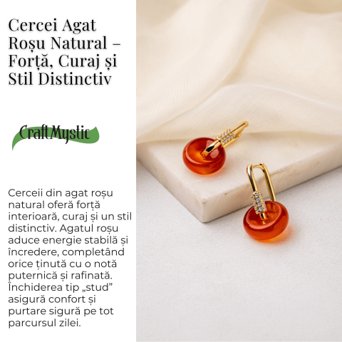 Cercei Cupru Placat Auriu cu Agat Rosu forma Pi – Energie, Curaj si Eleganta Vibranta [2]