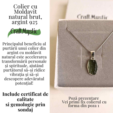 Colier argint 925 cu Moldavit natural brut – Energie cosmica, talisman de protectie [4]