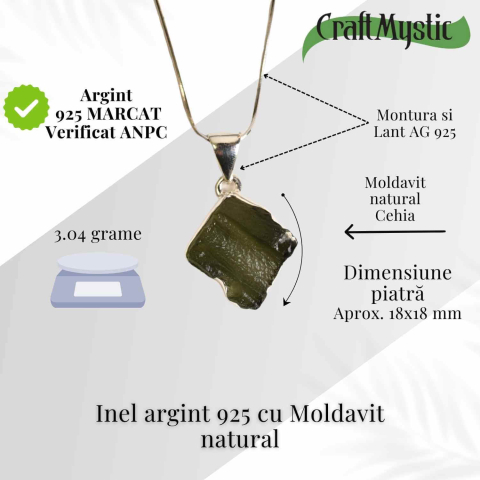 Colier argint 925 cu Moldavit natural brut – Energie cosmica, talisman de protectie [1]