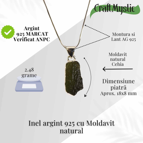 Colier din argint 925 cu moldavit natural, 2.48 gr– Claritate mentala si echilibru energetic [2]