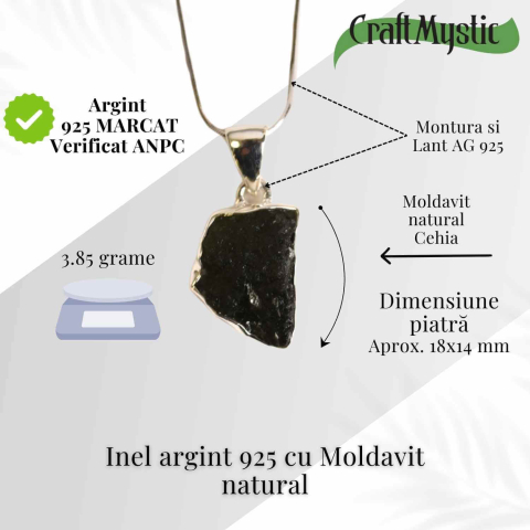 Colier argint 925 cu Moldavit natural brut 3.85 g – Talisman cosmic de protectie [1]