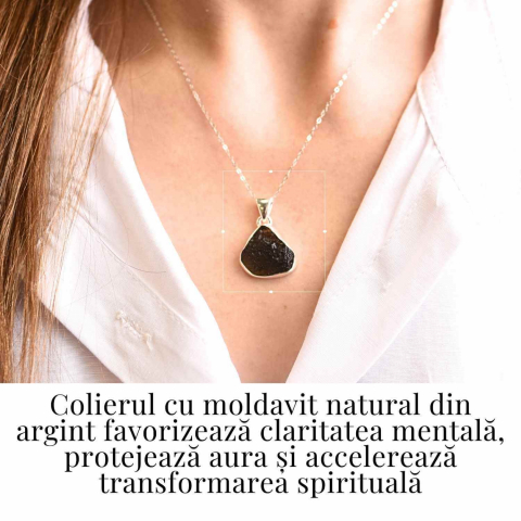 Colier din argint 925 cu moldavit natural – Protectie energetica si transformare interioara [1]