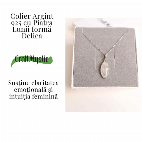Colier din Argint 925 cu Piatra Lunii in Forma Delica – Intuitie Clara si Energie Feminina [2]