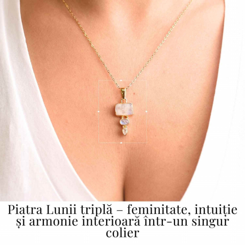 Intuitie si Echilibru Emotional – Colier inox si pandantiv argint 925 placat cu aur de18k si Triplu Piatra Lunii [1]
