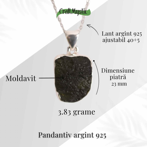 Colier din argint 925 cu moldavit natural – Transformare spirituala si protectie subtila [1]