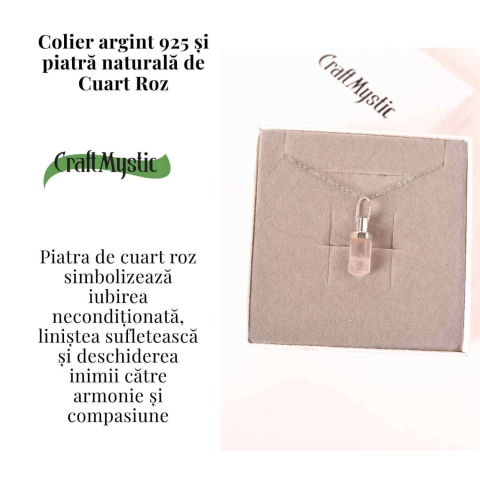 Colier Argint 925 cu Cuart Roz Natural – Echilibru, Iubire si Energie Pozitiva [2]