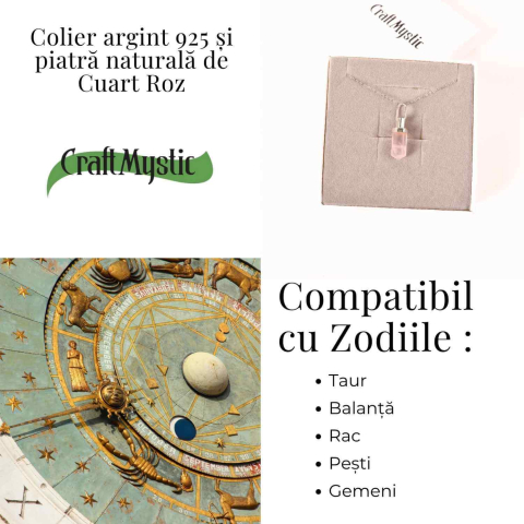 Colier Argint 925 cu Cuart Roz Natural – Echilibru, Iubire si Energie Pozitiva [4]