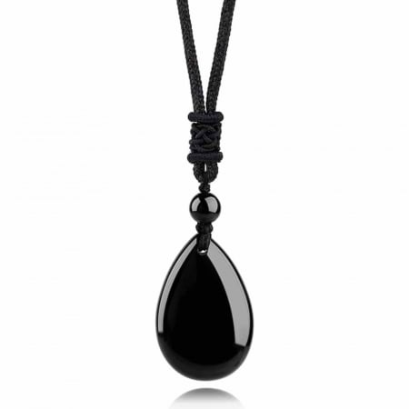 Cristale pentru zodii - Colier din Cristal Obsidian in Forma de Lacrima Bijuterie Manuala cu Snur Reglabil pentru Barbati si Femei