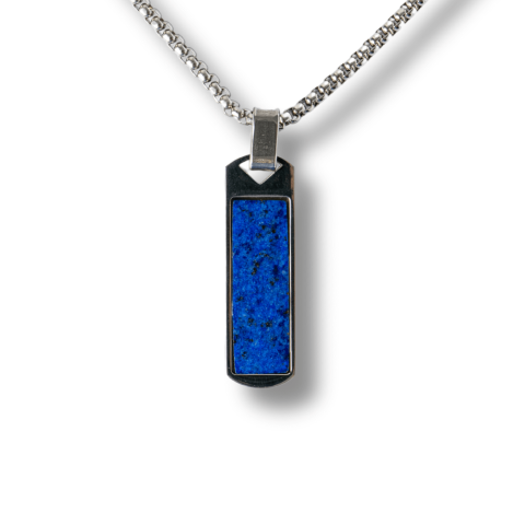 Creativitate si Inspiratie - Colier otel inoxidabil cu Lapis Lazuli natural dreptunghiular – Intelepciune si Armonie Interioara