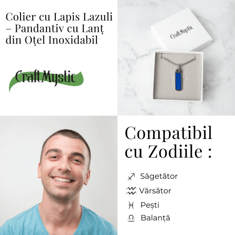Colier otel inoxidabil cu Lapis Lazuli natural dreptunghiular – Intelepciune si Armonie Interioara [4]