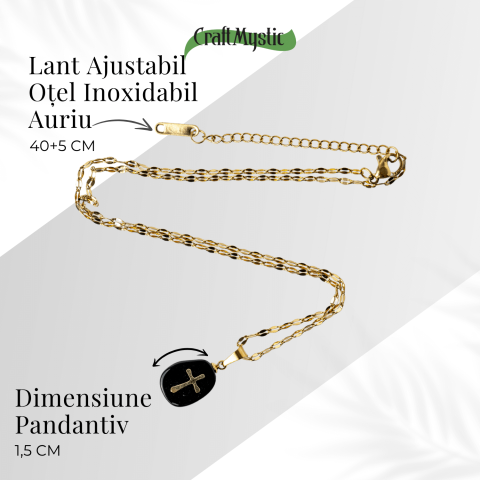 Colier Otel Inoxidabil Auriu cu Obsidian si Cruce – Protectie si Claritate Interioara [4]