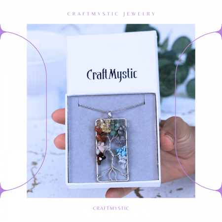 Colier dreptunghiular ajustabil cu arborele vietii si pietre pentru chakre - Echilibru si Armonie [6]