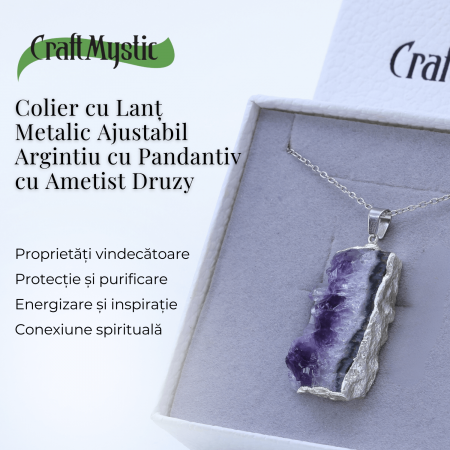 Colier argintiu cu ametist druzy - Claritate si Vindecare [3]