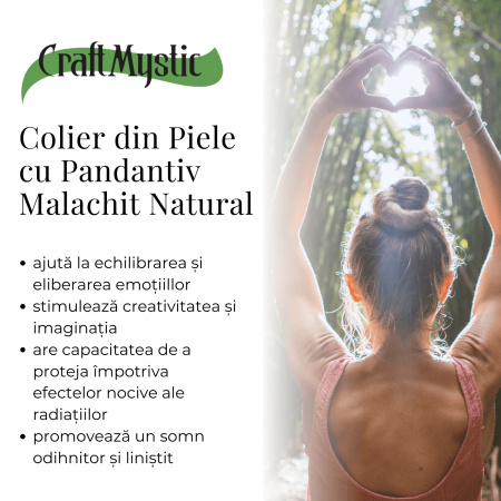 Colier cu Lant din Piele Ajustabil si Pandantiv 45mm in Forma de Virgula din Malachit Natural [5]