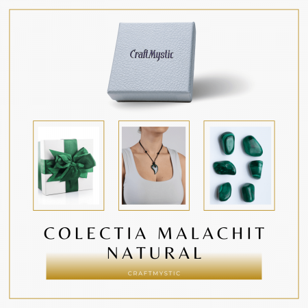 Colier cu Lant din Piele Ajustabil si Pandantiv 45mm in Forma de Virgula din Malachit Natural [7]