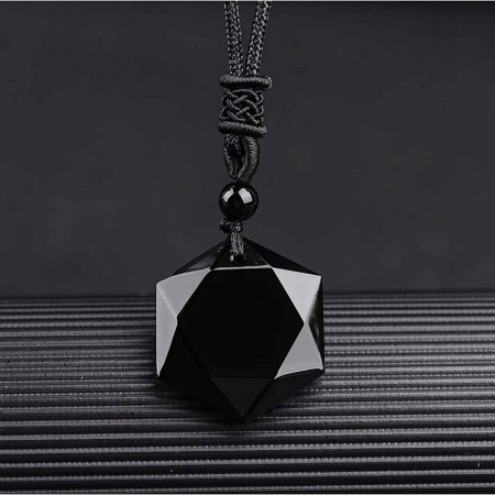 Colier hexagrama realizat din obsidian negru natural - Cristal care protejeaza de afectarea cu energii negative [7]