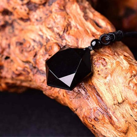 Colier hexagrama realizat din obsidian negru natural - Cristal care protejeaza de afectarea cu energii negative [5]