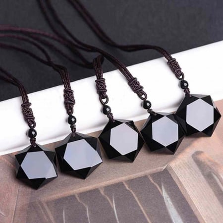 Colier hexagrama realizat din obsidian negru natural - Cristal care protejeaza de afectarea cu energii negative [6]
