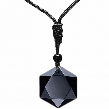 Coliere - Colier hexagrama realizat din obsidian negru natural - Cristal care protejeaza de afectarea cu energii negative