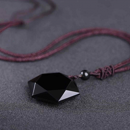 Colier hexagrama realizat din obsidian negru natural - Cristal care protejeaza de afectarea cu energii negative [4]