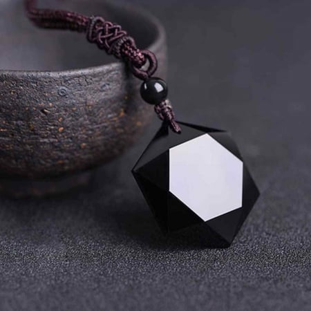 Colier hexagrama realizat din obsidian negru natural - Cristal care protejeaza de afectarea cu energii negative [1]