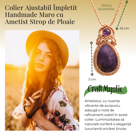 Colier Ajustabil Handmade cu Ametist "Strop de Ploaie" – Maro, Lungime Maxima 45 cm [2]