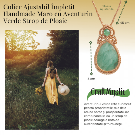 Colier Ajustabil Handmade cu Aventurin Verde "Strop de Ploaie" – Maro, Lungime Maxima 45 cm [1]