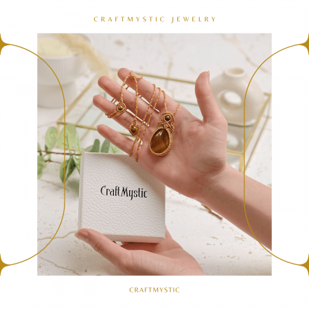 Colier Ajustabil Handmade cu Ochi de Tigru "Strop de Ploaie" – Maro, Lungime Maxima 45 cm [2]