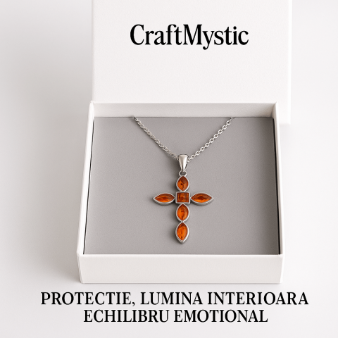 Colier cruciulita cu chihlimbar si montura argint 925 – Simbol sacru al puritatii si credintei [6]