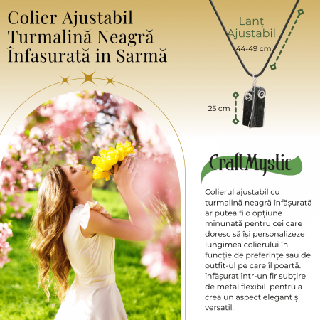 Colier Ajustabil cu Pandantiv din Turmalina Neagra Infasurata in Sarma, 25mm [2]
